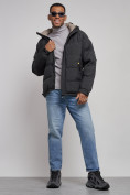 Купить Куртка спортивная болоньевая мужская зимняя с капюшоном черного цвета 3111Ch, фото 15