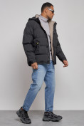 Купить Куртка спортивная болоньевая мужская зимняя с капюшоном черного цвета 3111Ch, фото 3