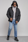 Купить Куртка спортивная болоньевая мужская зимняя с капюшоном черного цвета 3111Ch, фото 5