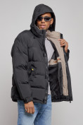 Купить Куртка спортивная болоньевая мужская зимняя с капюшоном черного цвета 3111Ch, фото 6