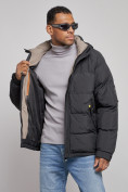 Купить Куртка спортивная болоньевая мужская зимняя с капюшоном черного цвета 3111Ch, фото 8