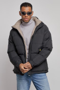 Купить Куртка спортивная болоньевая мужская зимняя с капюшоном черного цвета 3111Ch, фото 9