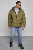Купить Куртка спортивная болоньевая мужская зимняя с капюшоном цвета хаки 3111Kh, фото 10