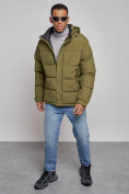 Купить Куртка спортивная болоньевая мужская зимняя с капюшоном цвета хаки 3111Kh, фото 11