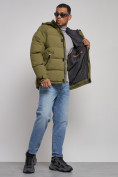 Купить Куртка спортивная болоньевая мужская зимняя с капюшоном цвета хаки 3111Kh, фото 12