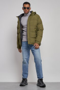 Купить Куртка спортивная болоньевая мужская зимняя с капюшоном цвета хаки 3111Kh, фото 13