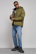 Купить Куртка спортивная болоньевая мужская зимняя с капюшоном цвета хаки 3111Kh, фото 14