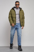 Купить Куртка спортивная болоньевая мужская зимняя с капюшоном цвета хаки 3111Kh, фото 15