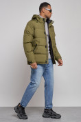 Купить Куртка спортивная болоньевая мужская зимняя с капюшоном цвета хаки 3111Kh, фото 3