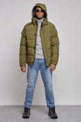 Купить Куртка спортивная болоньевая мужская зимняя с капюшоном цвета хаки 3111Kh, фото 5