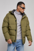 Купить Куртка спортивная болоньевая мужская зимняя с капюшоном цвета хаки 3111Kh, фото 7