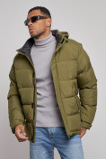 Купить Куртка спортивная болоньевая мужская зимняя с капюшоном цвета хаки 3111Kh, фото 8