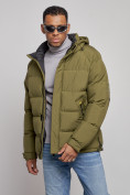 Купить Куртка спортивная болоньевая мужская зимняя с капюшоном цвета хаки 3111Kh, фото 9