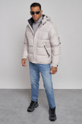 Купить Куртка спортивная болоньевая мужская зимняя с капюшоном светло-бежевого цвета 3111SB, фото 10