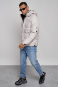 Купить Куртка спортивная болоньевая мужская зимняя с капюшоном светло-бежевого цвета 3111SB, фото 11