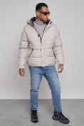 Купить Куртка спортивная болоньевая мужская зимняя с капюшоном светло-бежевого цвета 3111SB, фото 12