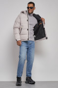 Купить Куртка спортивная болоньевая мужская зимняя с капюшоном светло-бежевого цвета 3111SB, фото 14