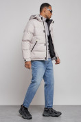 Купить Куртка спортивная болоньевая мужская зимняя с капюшоном светло-бежевого цвета 3111SB, фото 3