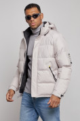 Купить Куртка спортивная болоньевая мужская зимняя с капюшоном светло-бежевого цвета 3111SB, фото 8