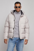 Купить Куртка спортивная болоньевая мужская зимняя с капюшоном светло-бежевого цвета 3111SB, фото 9
