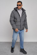 Купить Куртка спортивная болоньевая мужская зимняя с капюшоном серого цвета 3111Sr, фото 10