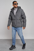 Купить Куртка спортивная болоньевая мужская зимняя с капюшоном серого цвета 3111Sr, фото 11