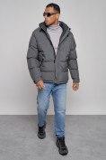 Купить Куртка спортивная болоньевая мужская зимняя с капюшоном серого цвета 3111Sr, фото 12