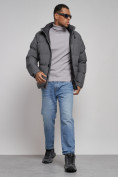 Купить Куртка спортивная болоньевая мужская зимняя с капюшоном серого цвета 3111Sr, фото 15