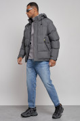 Купить Куртка спортивная болоньевая мужская зимняя с капюшоном серого цвета 3111Sr, фото 2