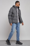 Купить Куртка спортивная болоньевая мужская зимняя с капюшоном серого цвета 3111Sr, фото 3