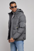 Купить Куртка спортивная болоньевая мужская зимняя с капюшоном серого цвета 3111Sr, фото 8