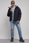 Купить Куртка спортивная болоньевая мужская зимняя с капюшоном темно-синего цвета 3111TS, фото 11