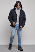 Купить Куртка спортивная болоньевая мужская зимняя с капюшоном темно-синего цвета 3111TS, фото 5
