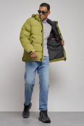 Купить Куртка спортивная болоньевая мужская зимняя с капюшоном зеленого цвета 3111Z, фото 13