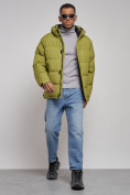 Купить Куртка спортивная болоньевая мужская зимняя с капюшоном зеленого цвета 3111Z, фото 15
