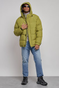 Купить Куртка спортивная болоньевая мужская зимняя с капюшоном зеленого цвета 3111Z, фото 5