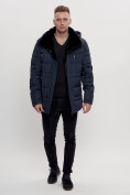 Купить Куртка классическая с мехом мужская темно-синего цвета 3166TS
