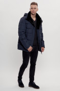 Купить Куртка классическая с мехом мужская темно-синего цвета 3166TS, фото 3
