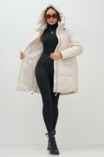 Купить Куртка зимняя женская с капюшоном модная бежевого цвета 3193B, фото 16