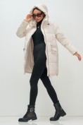 Купить Куртка зимняя женская с капюшоном модная бежевого цвета 3193B, фото 17