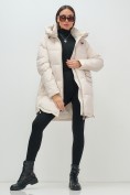Купить Куртка зимняя женская с капюшоном модная бежевого цвета 3193B, фото 19