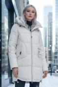 Купить Куртка зимняя женская с капюшоном модная бежевого цвета 3193B