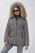 Купить Куртка женская зимняя с мехом енот премиум класса серого цвета 3215Sr, фото 14