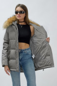 Купить Куртка женская зимняя с мехом енот премиум класса серого цвета 3215Sr, фото 9