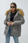 Купить Куртка женская зимняя с мехом енот премиум класса серого цвета 3215Sr, фото 10