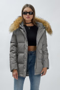 Купить Куртка женская зимняя с мехом енот премиум класса серого цвета 3215Sr, фото 11