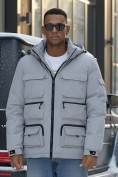 Купить Куртка спортивная мужская зимняя с капюшоном светло-серого цвета 3222SS