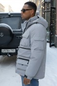 Купить Куртка спортивная мужская зимняя с капюшоном светло-серого цвета 3222SS, фото 2