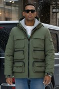 Купить Куртка спортивная мужская зимняя с капюшоном зеленого цвета 3222Z, фото 4
