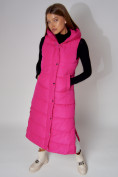 Купить Жилет женский утепленный с капюшоном розового цвета 3305R, фото 5